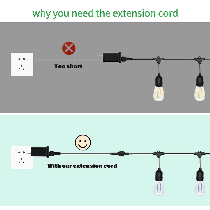 Waterproof Extension Cable for Solar Outdoor String Lights, 6 Ft
