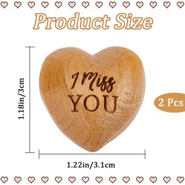 CREATCABIN 2Pcs Wooden Heart Token Wooden Little Pocket Hug Olive Wood Heart 3D Mini Portable Wood Art Craft I Miss You Dark Goldenrod Hand Holding Long Distance Gift for Thinking of You 1x1Inch