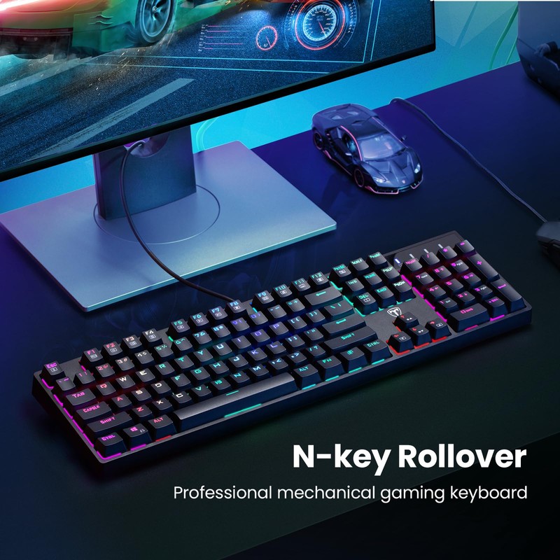 RGB Mechanical Gaming Keyboard Wired - 104 Key Blue Switch