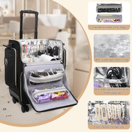 OCHEAL Hairstylist Traveling Case with 360° Rotatable Wheels,Cosmetic Makeup Trolley Train Case for Hairstylist, Hairdresser Bag with Detachable Pouch,Heat Insulation for HairdressingTool Organizer
