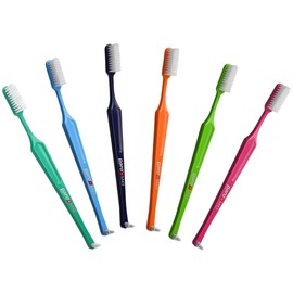 Paro M43 Toothbrush 708 | Compact Brush Head with Medium Bristles and Exchangeable Inter Space F | 4 Rows, 43 Tufts (6 Pack Multi Color)