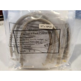 Unbranded NEW Lot of 10 1ft Cat6 Patch Cord Cables Molded Boots Gold Plated Contacts