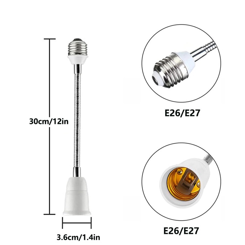 E26/E27 Light Socket Extender Adapter, 30cm/12 inch Light Bulb Extension,E26