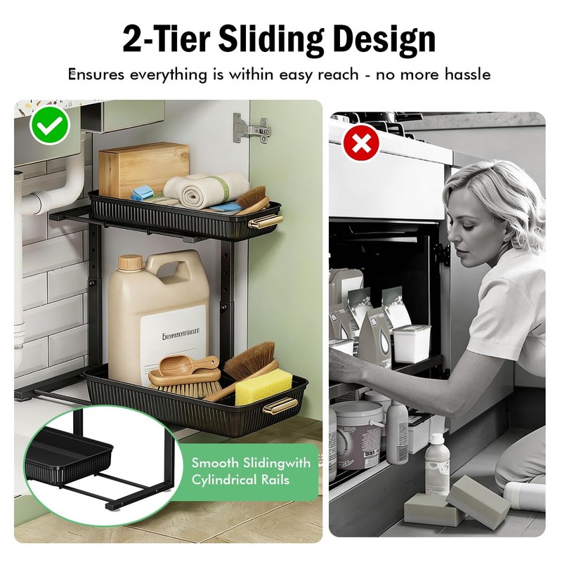 ARSTPEOE Under Sink Organizer - 2 Packs Multi-Purpose Pull-Out Storage