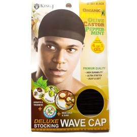 King.J Healthy Treated Wave Deluxe Stocking Wave Cap Black (6 Packs)