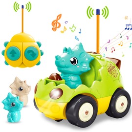 Pup Go Toddler Dinosaur RC Cartoon Car with Music and Lights, 2 Removable Interchangeable Dolls, First Remote Control Car for Boys and Girls, 18 Months+, Perfect Birthday or Xmas Gift (Pastel Green)
