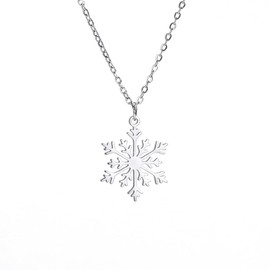 OIDIMS Snowflake Christmas Pendant Necklace Winter Jewelry Friendship Dainty Necklace Christmas New Year Holiday Gifts for Women Snow Lovers Stainless Steel Adjustable Link Chain (Silver)