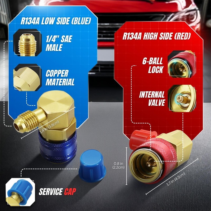 Flexzion Car AC R134a Quick Connectors System Port Adapters Couplers