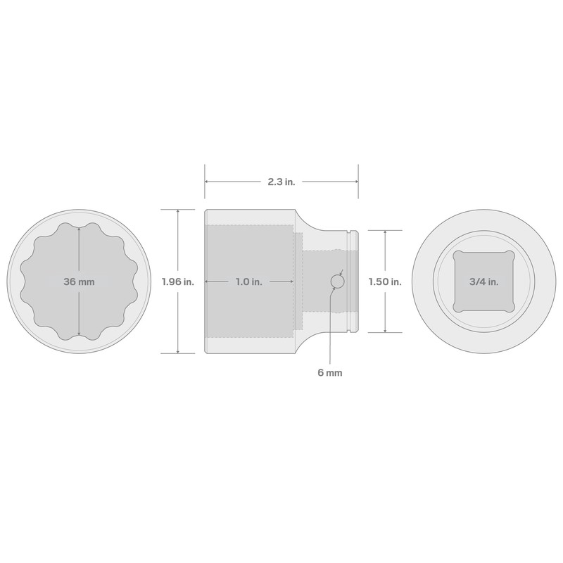 TEKTON 3/4 Inch Drive x 36 mm 12-Point Socket |