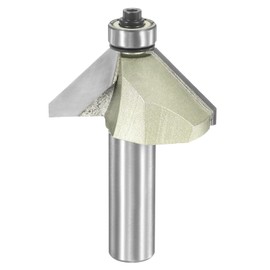 sourcing map 45 Degree Chamfer Router Bit 1/2 Inch Shank 7/8" Cutting Edge Carbide Tip with Bearing for Woodworking Milling Cutter Tool, Gold
