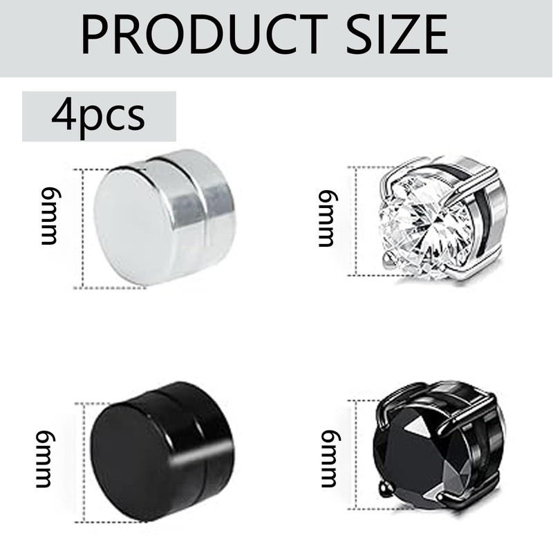 4 Pairs Magnetic Earrings, Stainless Steel Stud Earrings, Silver and