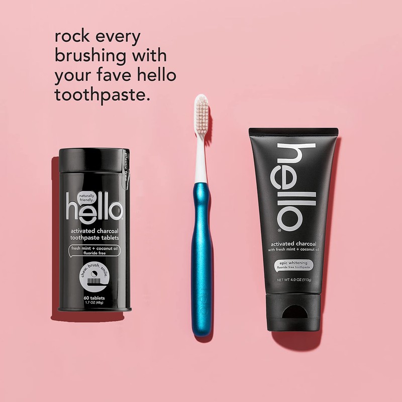 hello Manual Adult Toothbrush With Reusable Blue Modern Aluminum Handle