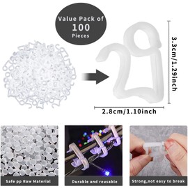 Pack of 100 Gutter Hooks Fairy Lights, Christmas Light Clips, Christmas Tree Decoration Hooks, Fairy Lights Holder, Christmas Mini Hooks, Gutter Hooks for Outdoor Decorative Lights (Pack of 100)