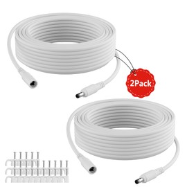 12V DC Power Extension Cable 35 FT (2-Pack), 5.5 mm x 2.1 mm 5521 Male to Female Supply Adapter Cord, Compatible with CCTV Security Camera, IP Network, DVR Standalone, LED Strip, Router, 5V 9V 12V 24V