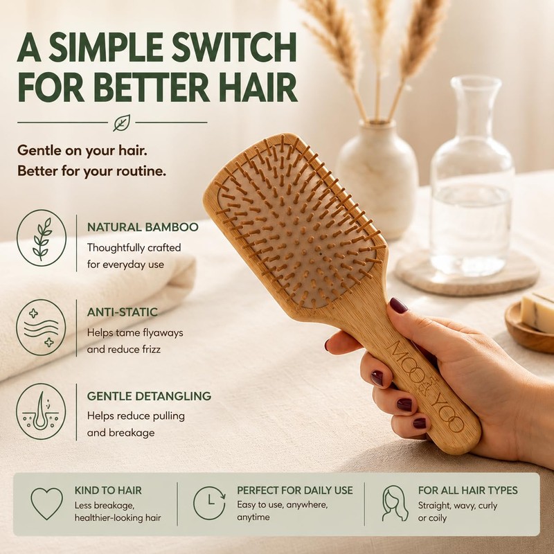 Moo & Yoo Bamboo Paddle Hair Brush | Gentle Detangling