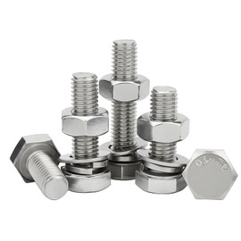 Hex Bolts M10 Stainless Steel Full Thread Hex Screw Bolt Nut Flat Lock Washer Kit Fully Threaded (M10x40mm Set of 5)