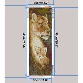 ParNarZar 5D Diamond Painting Lion and Lion Boy 35 x 95 cm Whole Picture Glued 5D Round Stones Rhinestone Crystal Painting Cross Stitch Kit Crafts for Decoration