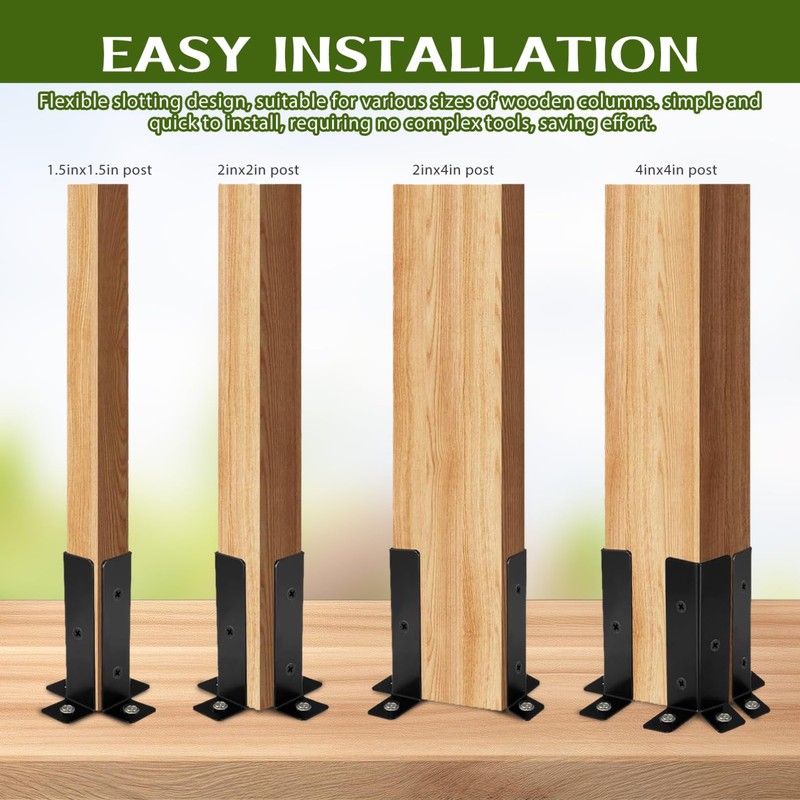 jojofuny 4pcs Fence Post Brackets Fit 1.5x1.5,2x2,2x4,4x4 Post, Carbon Steel