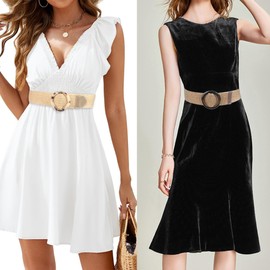 Autumnwell Straw Woven Elastic Belt for Women Wide Stretch Waist Belts(Khaki)