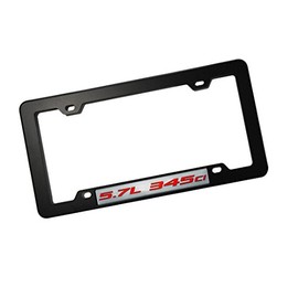 ERPART Black License Plate Tag Frame with 5.7L 345ci RED on Silver Highly Polished Real Aluminum Emblem