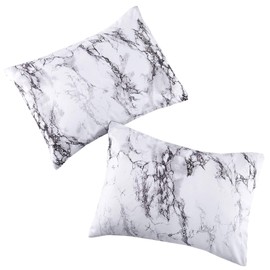 Wake In Cloud - Pack of 2 Pillow Cases, Black White and Gray Grey Marble Modern Pattern Printed Soft Microfiber Pillowcases (2pcs, Standard Size, 20x26 Inches)