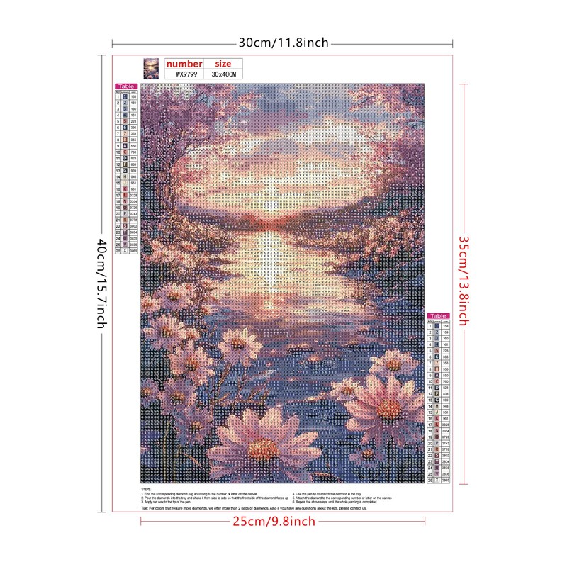 AIRDEA Pink Sunset River Acrylic Full Drill Diamond Painting Kits