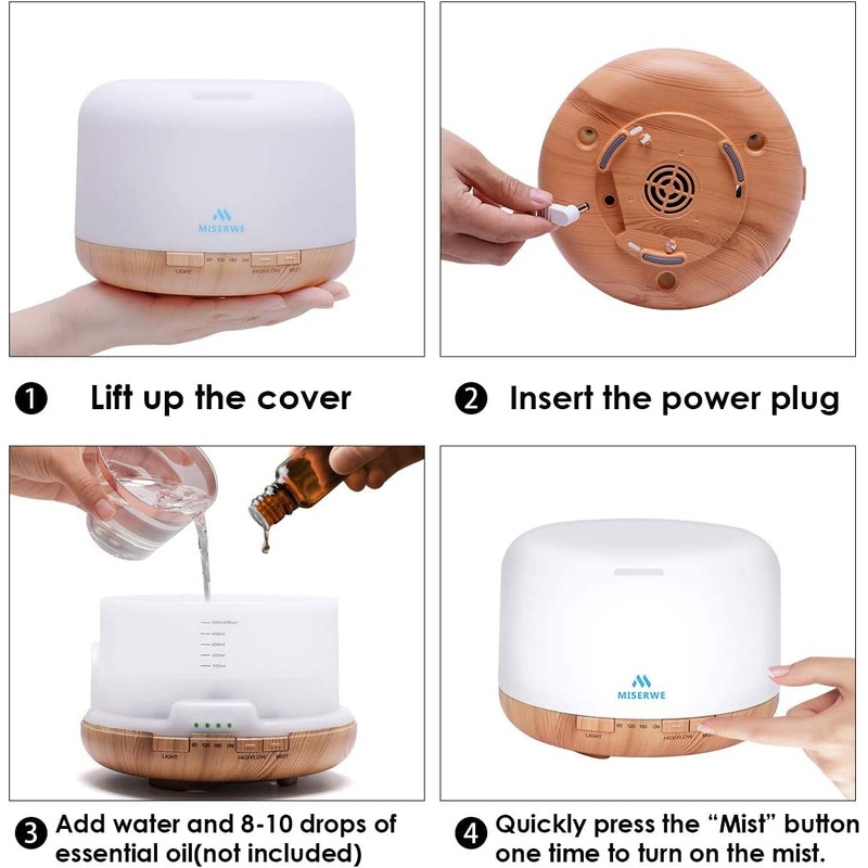 Miserwe 500ml Diffuser with Remote Control Waterless Automatic Shut Off