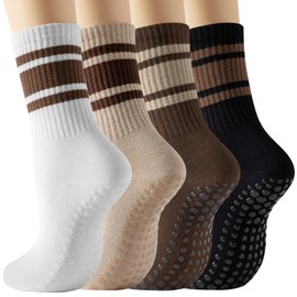 BISOUSOX Pilates Socks with Grips for Women, Grippy Socks Woman Yoga Barre Crew Ankle Sticky Ballet Slipper Hospital