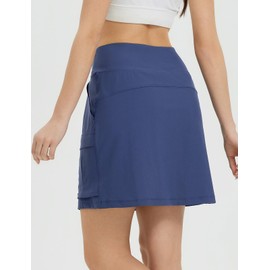 baleaf Women's 16" Hiking Cargo Skort Skirt High Waisted with Pockets Golf Workout UPF 50+ Sun Protection Quick Dry Dressy Casual Navy Blue XXL