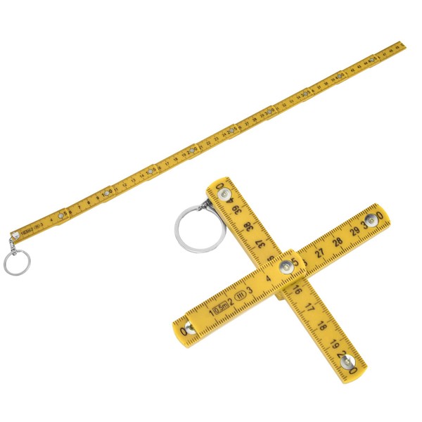 2 Pcs Mini Folding Ruler, 19.7 Inch 50cm Portable Foldable Ruler with Key Chain and Compact Design Plastic Small Measuring Ruler for Lineman, Carpenter, Electrician, Engineer, Student(Yellow)