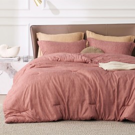 Bedsure King Size Comforter Set - Pink Clay Soft Bedding for All Seasons, Cationic Dyed Bed Set, 3 Pieces, 1 King Size Comforter (104"x90") and 2 Pillow Shams (20"x36"+2")