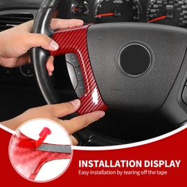 JeCar Steering Wheel Trim Covers Interior Accessories Compatible with Chevy Silverado/Tahoe/Suburban/Avalanche/GMC Yukon/GMC Sierra/Escalade 2007-2013 & Captiva 2012-2017, Red Carbon Fiber Finish