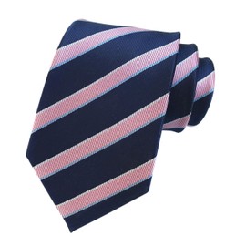 Men's Pink and Navy BLUE Ties Striped Patterned Graduation Student Silk Neckties