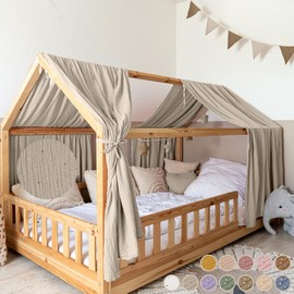 lilimaus House Bed Canopy with Gold Appliqué [in 12 Colours] Bed Canopy House Bed Made of 100% Cotton Muslin - Fabric Canopy for House Bed Decoration Girls and Boys - Canopy for House Bed Children's Bed Curtain