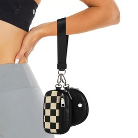 Wristlet Wallet for Women Checkered Dual Pouch Keychain Zip Around Wallets Portable Detachable Coin Purse Mini Card Pocket