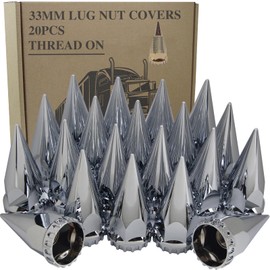 iBroPrat 20pcs 33mm x 4 3/4" Thread On Spike Lug Nuts Covers,ABS Chrome Plastic Anti-Rust Screw On Flanged Lug Nut Cover Spikes for Semi Trucks