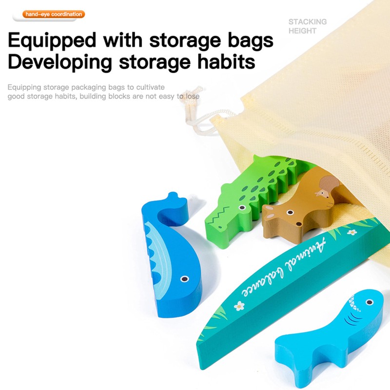 Shinse Building Blocks, Balance Game, Animals, Storage Bag Included, Cute,
