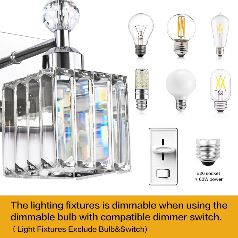 PRESDE Bathroom Vanity Light Fixtures, Modern Crystal Chrome 4 Light