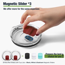 30 oz Tumbler Lids,Magnetic Tumbler Lid Replacement for YETI,BPA Free 2 Pack Wine Red Tumbler Lids & 3 Pack Magnetic Slider