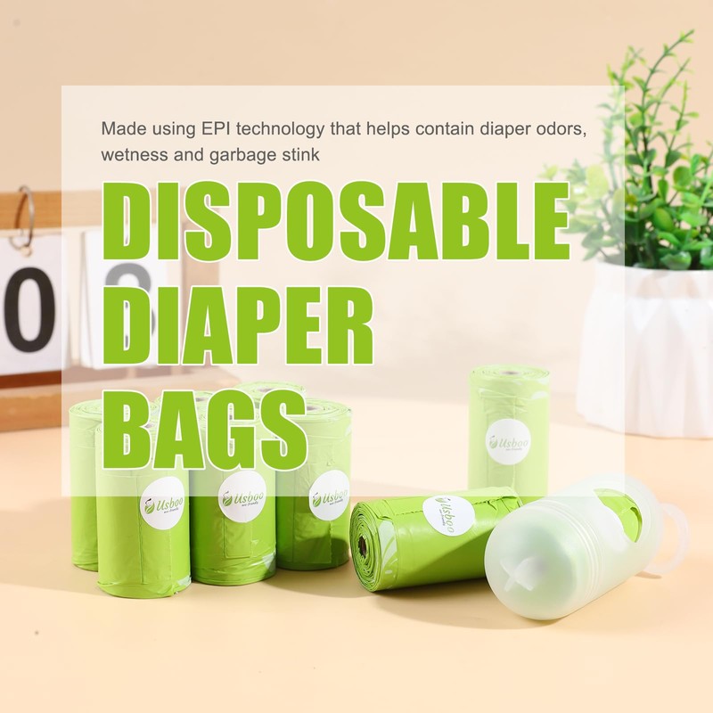 USBOO Biodegradable Disposable Diaper Bags, 200 Count, 1.0 Liters Capacity,