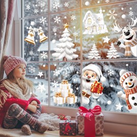 Etopgo 9 Sheets Christmas Window Stickers,Reusable Christmas Window Decorations for Glass,PVC Christmas Snowflake Stickers White for Xmas Glass Window Shop School Decoration