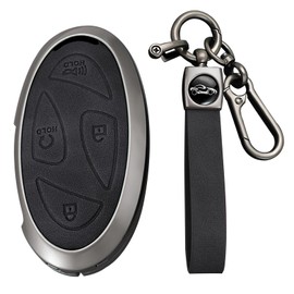 KUNIO Car Key Case for Hyundai Ioniq 6 KONA Azera Santa Fe Hybrid Elantra Tucson Sonata 2023 2024 2025 Key Case Alloy + Leather Protection Key Fob 5/7 Buttons, A Black