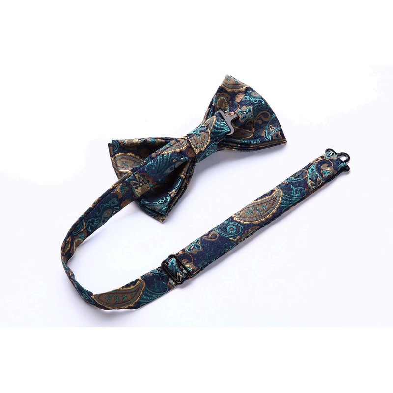 HISDERN Men’s Y-Shape Braces, Bow Tie, Paisley Handkerchief Set, 6