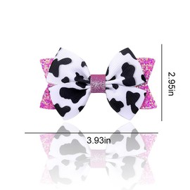 Cow Print Hair Bows for Toddlers 2-4 Years Sparkly Cow Hair Bow Clips for Baby Girls Bowknot Hair Clip for Thin Thick Hair Bow Clips for Girls Cow Print Sequin Alligator Hair Barrettes for Kids 2PCS