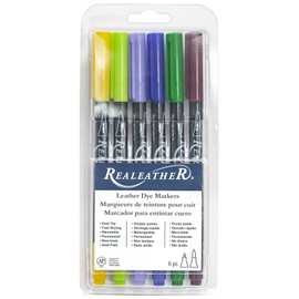Realeather F2400-03 Leather Dye Pens, Double Sided with Fine and Brush Tips, Landscape Colors, 6-Pack