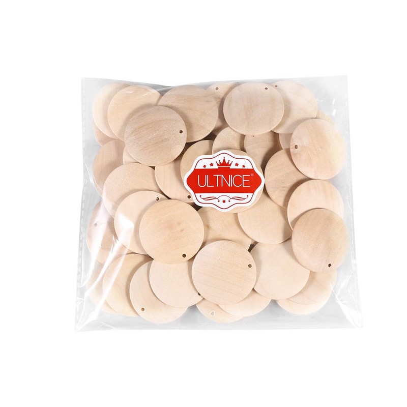 Pack of 50 Round Wooden Discs with Hole DIY Craft