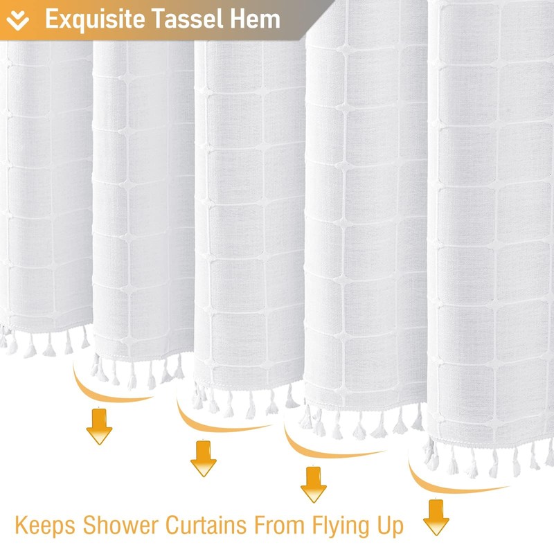 BTTN Extra Long Shower Curtain, 72x84 Inch Boho Tassel Linen