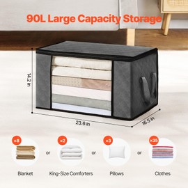Happybuy Large Storage Bags,Grey,90L, 6 Pack Clothes Storage Bin, Foldable Closet Organizers Containers with Handle, Non-woven Fabric Storage Bag for Clothing, Blanket