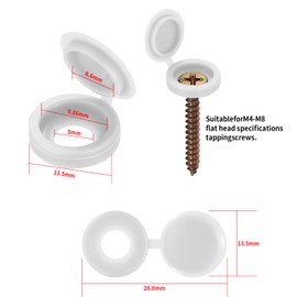 250 Pcs Plastic Screw Cover Caps for Screws, Plastic White Screw Caps, Hinged Screw Covers, Folding Screw Snap Covers, Screw Cap Covers, Screw Head Covers Decorative Caps Protection, 5mm/White
