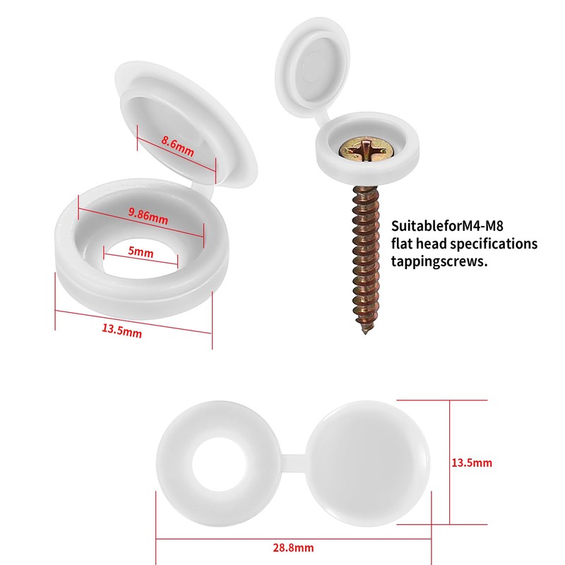 250 Pcs Plastic Screw Cover Caps for Screws, Plastic White